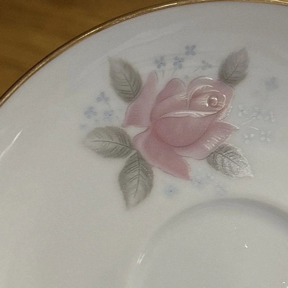 Noritake Roseville 6238 Tea Cups Set of 2 Pink Rose Gold Trim Japan Fine China